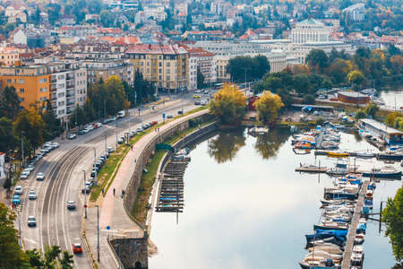 Prague, Czech Republic, October 01, 2017: View of Prague from the hill of Vysehrad fort, Czech Republicのeditorial素材