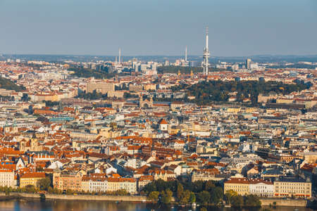 aerial view of mala strana district, Prague Czech republic, red tile roofsの写真素材