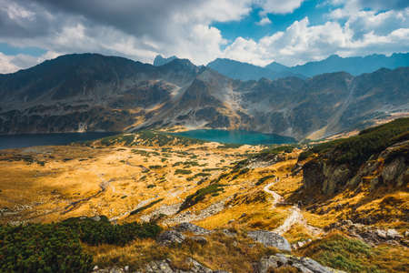 Autumn in Five lakes valley in High Tatra Mountains, Polandの写真素材