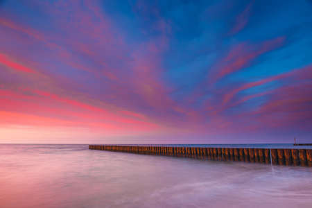 Sunset on the beach, long time exposureの写真素材