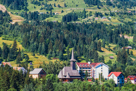 Small village in the Romanian Carpathians, summer season, Romaniaの写真素材