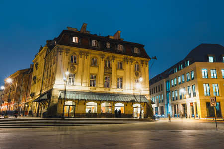 Night view of the old town in Warsaw, Polandの写真素材