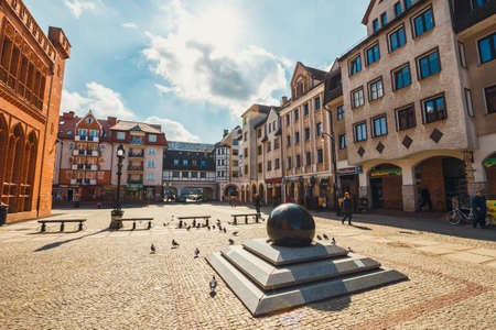 Kolobrzeg, Poland - April 08, 2016: City center of Kolobrzeg with neo gothic building of City Hall, West Pomerania, Polandのeditorial素材