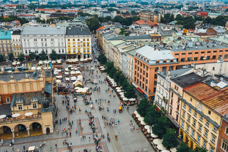 Krakow, Poland, August 14, 2016: Aerial view on the central square of Krakow, Polandのeditorial素材