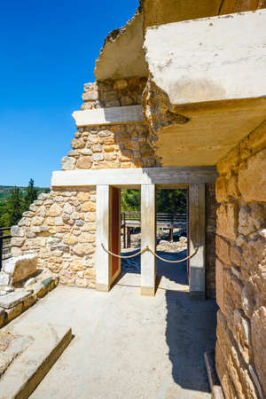 Knossos, Crete, June 10, 2017: Scenic ruins of the Minoan Palace of Knossos. Knossos palace is the largest Bronze Age archaeological site on Crete of the Minoan civilization and cultureのeditorial素材