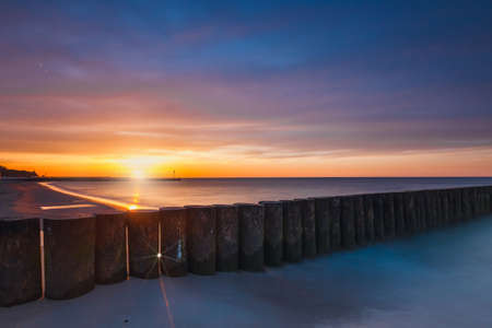Sunset on the beach, long time exposureの写真素材