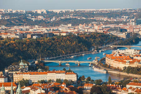 Aerial view of old town in Prague, Czech republic, red tile roofsの写真素材