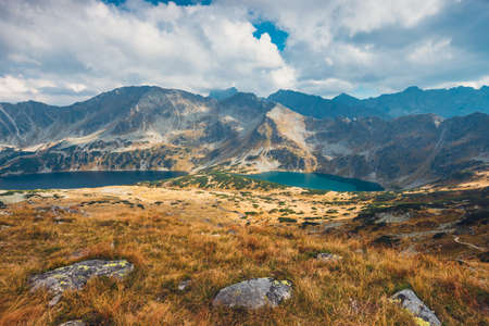 Five lakes valley in High Tatra Mountains, Polandの写真素材
