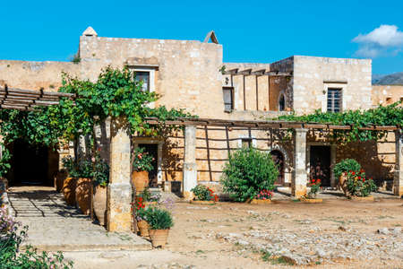 The courtyard of Arkadi Monastery on Crete island, Greeceの写真素材