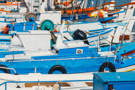 Fishing boats in the marina, close upの写真素材