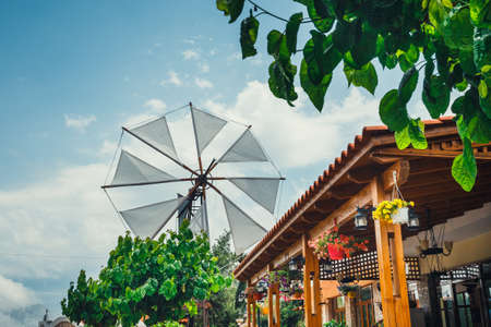 Old-style windmills on Lasithi Plateau. Crete, Greece