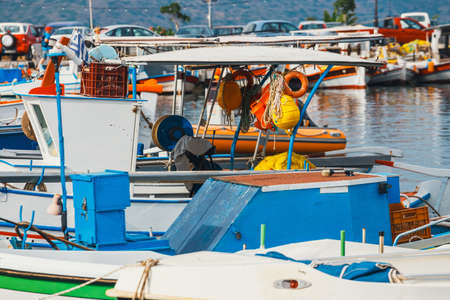 Fishing boats in the marina, close upの写真素材