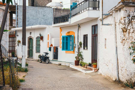 Narrow street in the small village, Crete Island, Greeceの写真素材