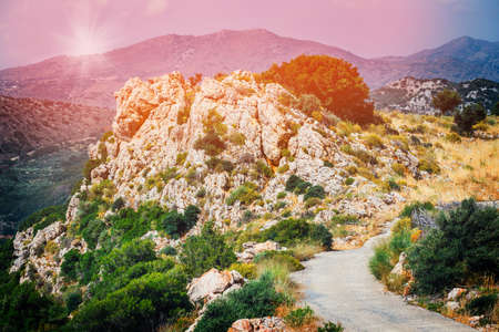 Beautiful mountain landscape of Crete Island, Greeceの写真素材