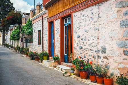 Narrow street in the small village, Crete Island, Greeceの写真素材