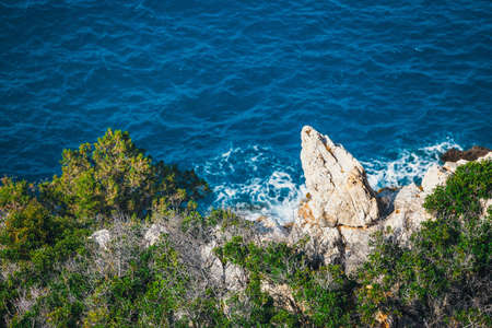 Rocky coast near Agios Nikolaos on Crete, Greeceの写真素材
