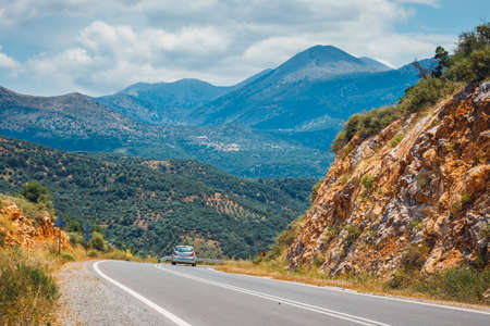 mountain landscape with road near Heraklion, Crete, Greeceの写真素材