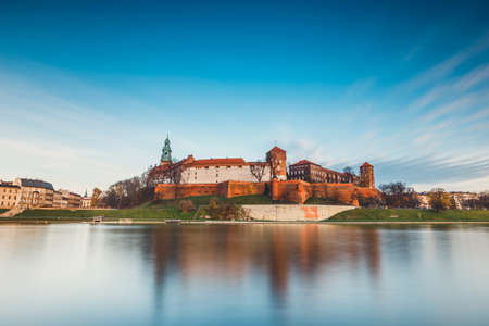 Wawel Castle in the evening in Krakow, Poland. Long time exposureの写真素材