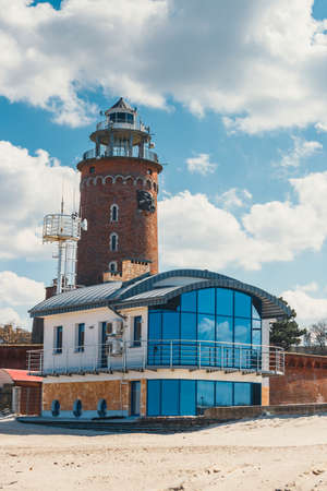 view of harbor and the lighthouse in Kolobrzeg, West Pomerania, Polandの写真素材