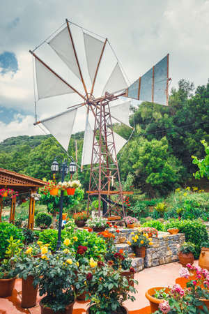 Old-style windmills on Lasithi Plateau. Crete, Greeceのeditorial素材