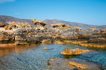 Elafonissi beach with pink sand on Crete Island, Greeceの写真素材