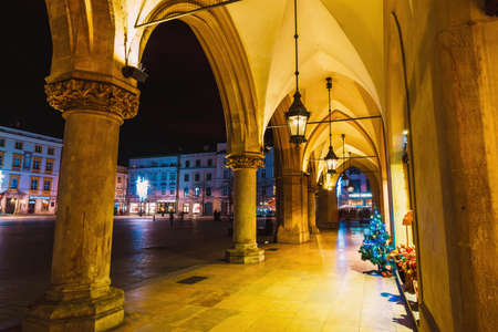 Krakow, Poland, December 15, 2017: Night view of Main Market Square in Krakow. Krakow is one of the most beautiful city in Polandのeditorial素材