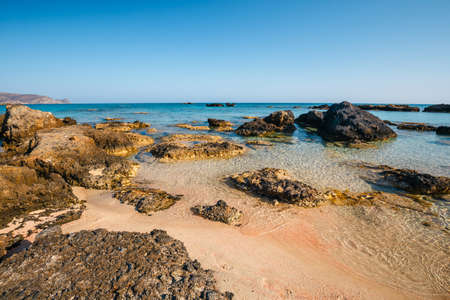 Elafonissi beach with pink sand on Crete Island, Greeceの写真素材