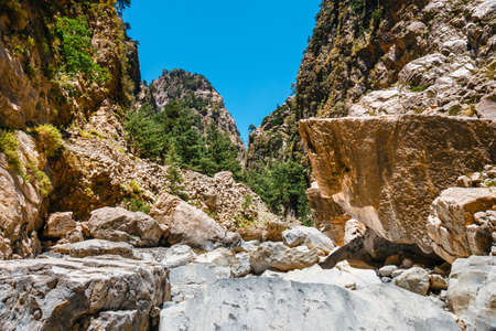 Hiking path through Samaria Gorge in Central Creteの写真素材