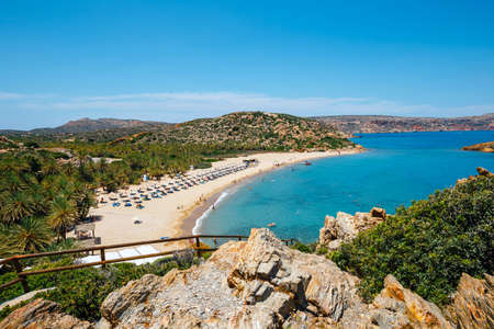 Famous beach at Vai with beautiful palm forest on east Crete, Greeceの写真素材