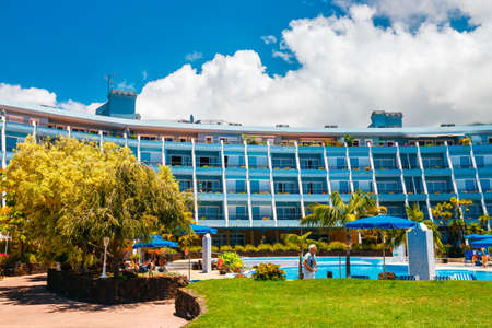 Tenerife, Spain, June 11, 2015: Lounge area at luxury hotel and fountain, Tenerife island, Spainのeditorial素材