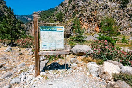 Crete, Greece, May 26, 2016: hiking path in Samaria Gorge in central Crete, Greece. The national park is a UNESCO Biosphere Reserve since 1981のeditorial素材
