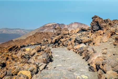 mountain path at the top of el teide volcano, Tenerife, Spainの写真素材