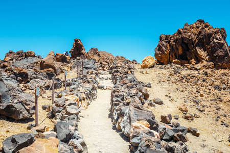 mountain path at the top of el teide volcano, Tenerife, Spainの写真素材
