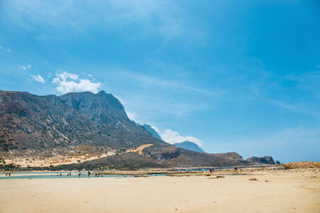 Crete, Greece, May 24, 2016: People relaxing at Balos beach in Crete, Greece. Balos beach is one of the beautiful beach in the Crete island.のeditorial素材