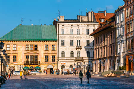 Krakow, Poland - January 14, 2018: Small market in Krakow, Poland. Old town of Cracow listed as unesco heritage siteのeditorial素材