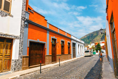 Colorful buildings on the streets of Garachico, Tenerife, Canary Islands, Spainの写真素材
