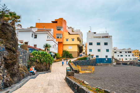 Puerto de la Cruz, Tenerife, Spain - June 08, 2015: Promenade and colour houses of Punta Brava in Puerto de la Cruz, Tenerife Island, Spainのeditorial素材