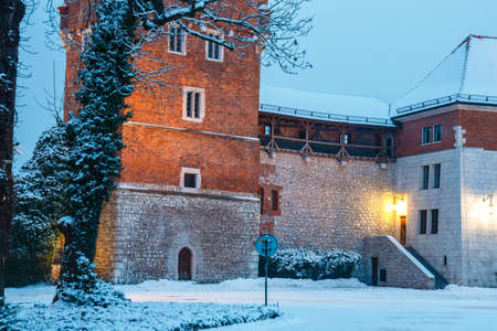 Night view of Wawel Castle in Krakow, one of the most famous landmark in Polandの写真素材