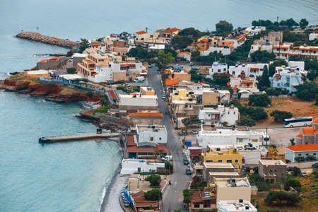 Aerial view of the harbor of Elounda, Crete, Greeceの写真素材