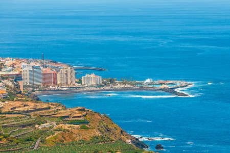 Aerial view of city center of Puerto de la Cruz, Tenerife, Spainの写真素材