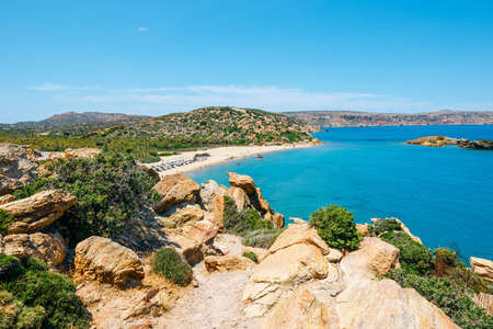 Famous beach at Vai with beautiful palm forest on east Crete, Greeceの写真素材