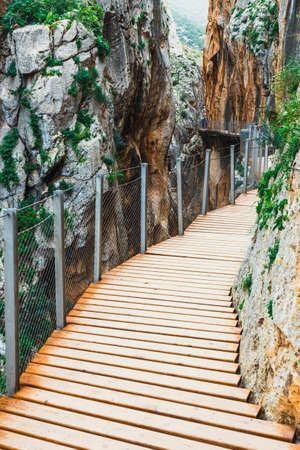 Caminito Del Rey - mountain wooden path along steep cliffs in Andalusia, Spainの写真素材
