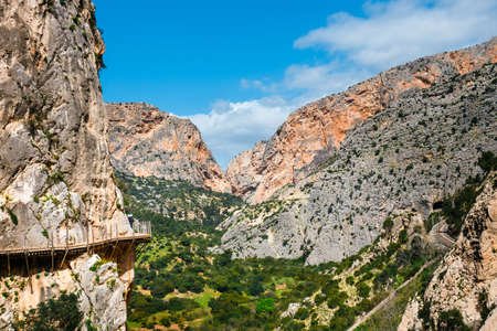 Caminito Del Rey - mountain path along steep cliffs in Andalusia, Spainの写真素材