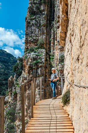 Caminito Del Rey - mountain wooden path along steep cliffs in Andalusia, Spainの写真素材