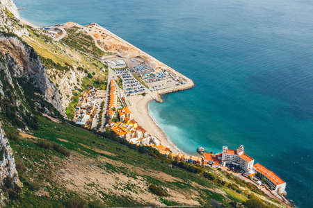 Aerial view of the coastline of Gibraltar from the top of the rockの写真素材