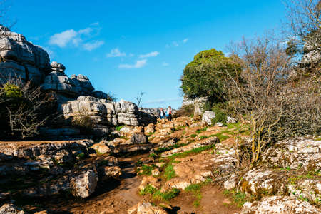 Picturesque examples of karst landscape, El Torcal de Antequera natural park, Andalusia, Spainの写真素材