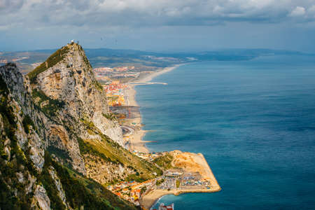 Aerial view of the coastline of Gibraltar from the top of the rockの写真素材