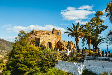 Mijas, Spain, April 08, 2018: Tourists visit Virgen de la Pena chapel ( Virgin of the Rock) in Mijas. Andalusia, Spainのeditorial素材
