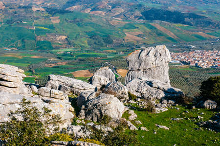Picturesque examples of karst landscape, El Torcal de Antequera natural park, Andalusia, Spainの写真素材