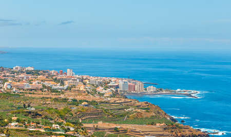 Aerial view of city center of Puerto de la Cruz, Tenerife, Spainの写真素材
